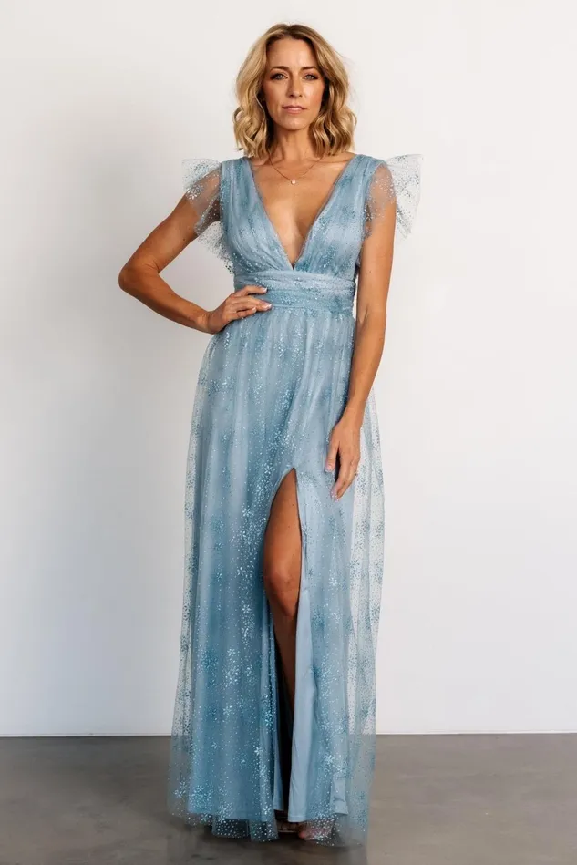 Baltic Born Embellished Sequin Women Adalyn Shimmer Maxi Dress Blue