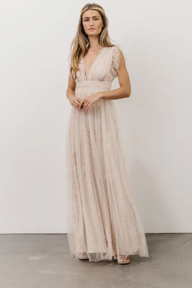 Baltic Born Embellished Sequin Women Annika Sequin Mesh Maxi Dress Nude Blush