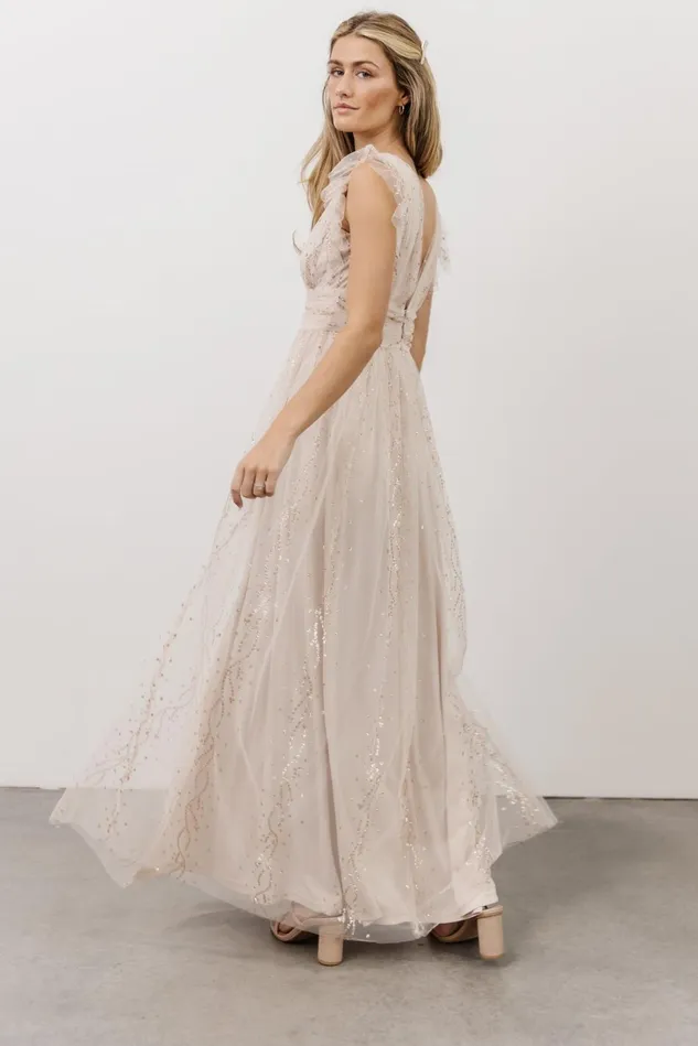 Baltic Born Embellished Sequin Women Annika Sequin Mesh Maxi Dress Nude Blush