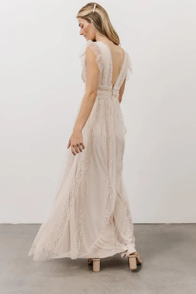 Baltic Born Embellished Sequin Women Annika Sequin Mesh Maxi Dress Nude Blush
