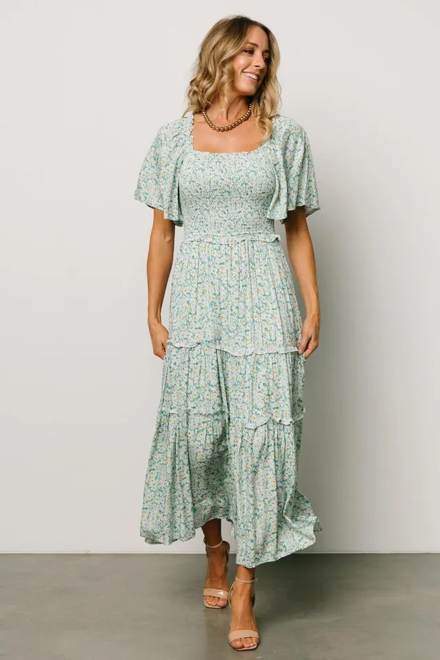 Baltic Born Maxi Dresses Women Regina Smocked Maxi Dress Green Floral Baltic Born Maxi Dresses Women Regina Smocked Maxi Dress Green Floral