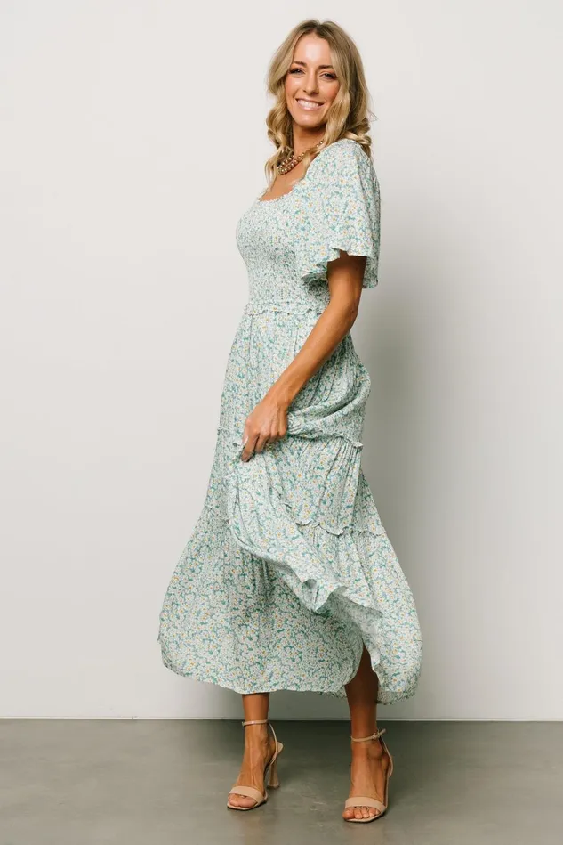 Baltic Born Maxi Dresses Women Regina Smocked Maxi Dress Green Floral Baltic Born Maxi Dresses Women Regina Smocked Maxi Dress Green Floral