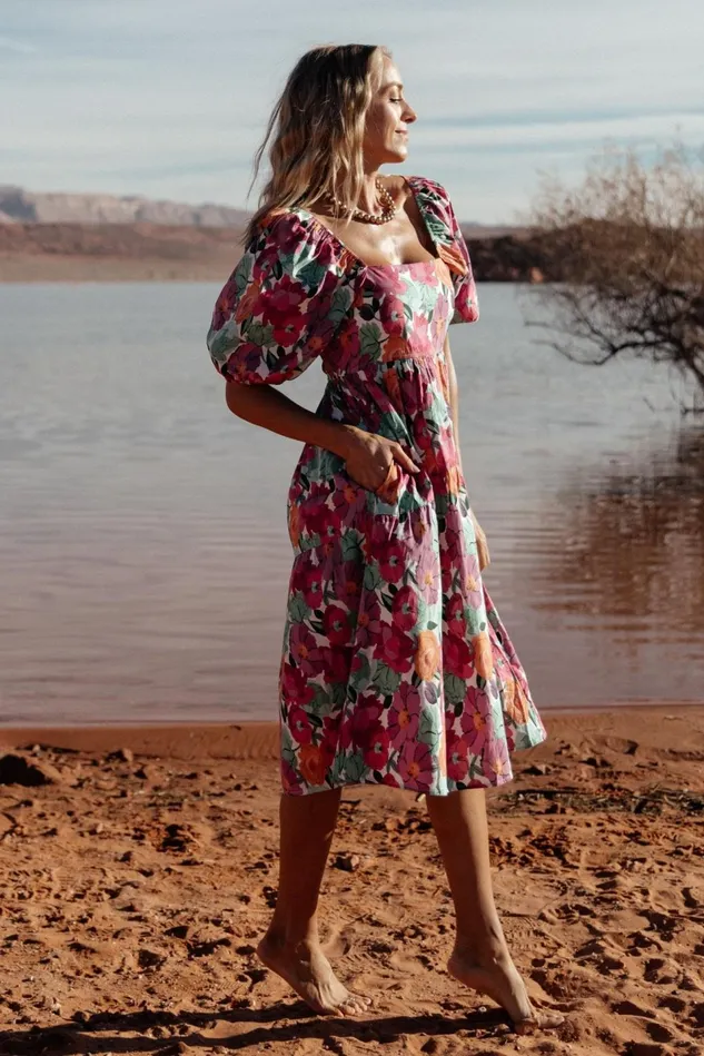Baltic Born Midi Dresses Women Aimee Puff Sleeve Midi Dress Pink Multi Baltic Born Midi Dresses Women Aimee Puff Sleeve Midi Dress Pink Multi