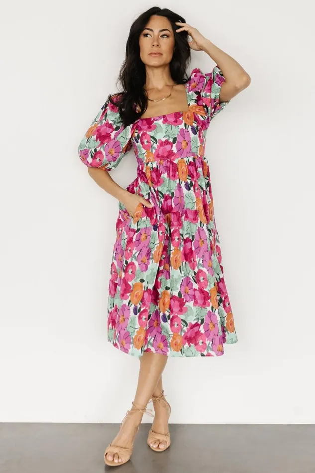 Baltic Born Midi Dresses Women Aimee Puff Sleeve Midi Dress Pink Multi Baltic Born Midi Dresses Women Aimee Puff Sleeve Midi Dress Pink Multi