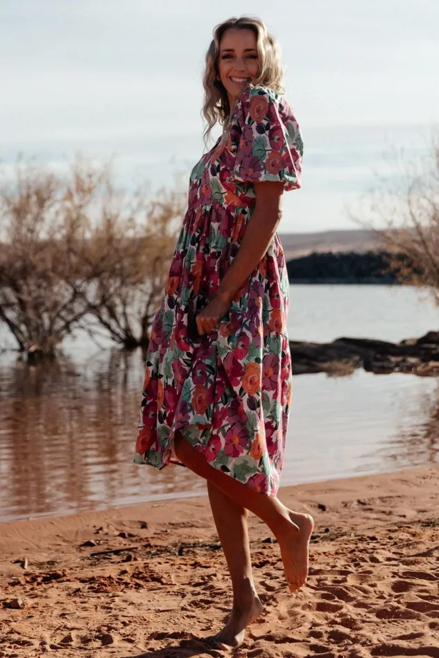Baltic Born Midi Dresses Women Aimee Puff Sleeve Midi Dress Pink Multi Baltic Born Midi Dresses Women Aimee Puff Sleeve Midi Dress Pink Multi
