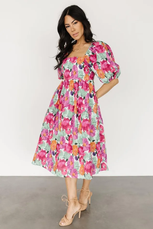Baltic Born Midi Dresses Women Aimee Puff Sleeve Midi Dress Pink Multi Baltic Born Midi Dresses Women Aimee Puff Sleeve Midi Dress Pink Multi