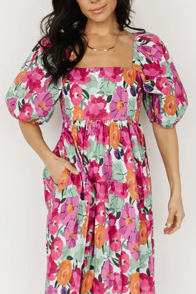 Baltic Born Midi Dresses Women Aimee Puff Sleeve Midi Dress Pink Multi Baltic Born Midi Dresses Women Aimee Puff Sleeve Midi Dress Pink Multi