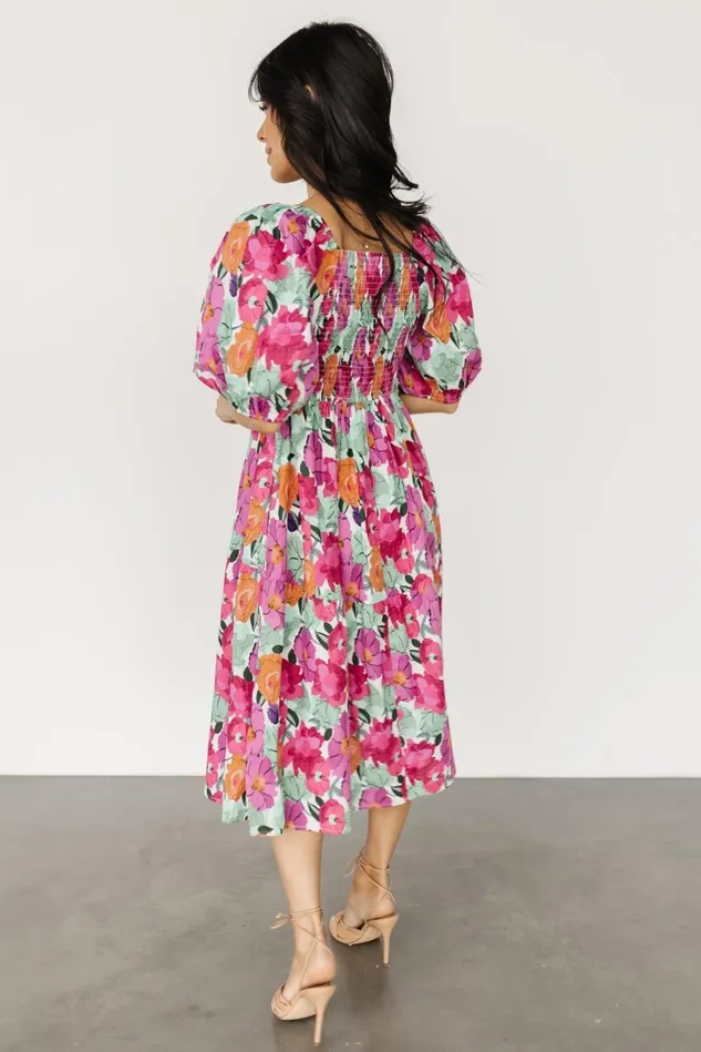 Baltic Born Midi Dresses Women Aimee Puff Sleeve Midi Dress Pink Multi Baltic Born Midi Dresses Women Aimee Puff Sleeve Midi Dress Pink Multi