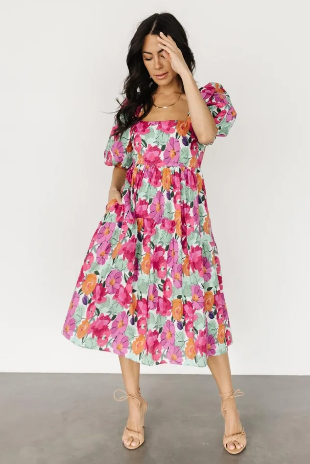 Baltic Born Midi Dresses Women Aimee Puff Sleeve Midi Dress Pink Multi Baltic Born Midi Dresses Women Aimee Puff Sleeve Midi Dress Pink Multi