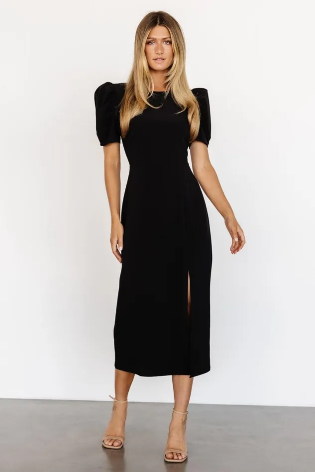 Baltic Born Midi Dresses Women Younge Puff Sleeve Midi Dress Black