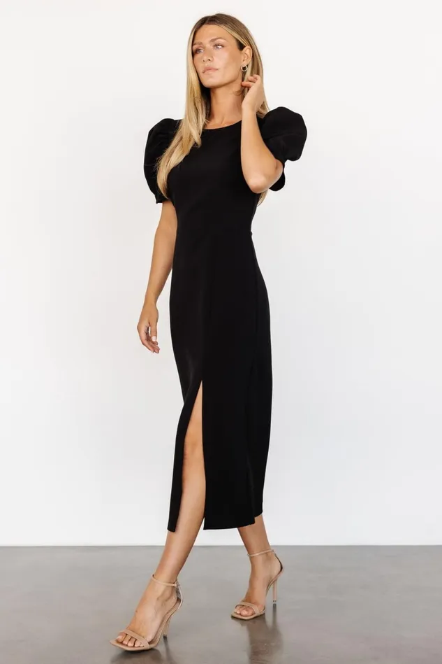 Baltic Born Midi Dresses Women Younge Puff Sleeve Midi Dress Black Baltic Born Midi Dresses Women Younge Puff Sleeve Midi Dress Black