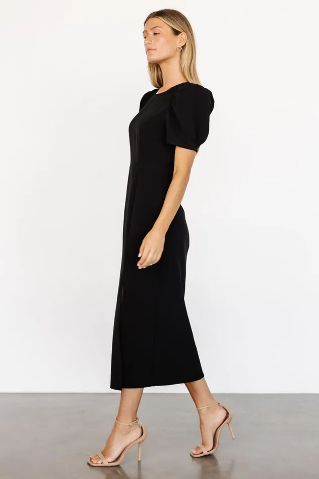 Baltic Born Midi Dresses Women Younge Puff Sleeve Midi Dress Black Baltic Born Midi Dresses Women Younge Puff Sleeve Midi Dress Black