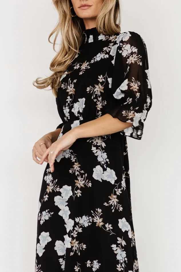 Baltic Born Mother Of The Bride Women Marie Mock Neck Maxi Dress Black Floral