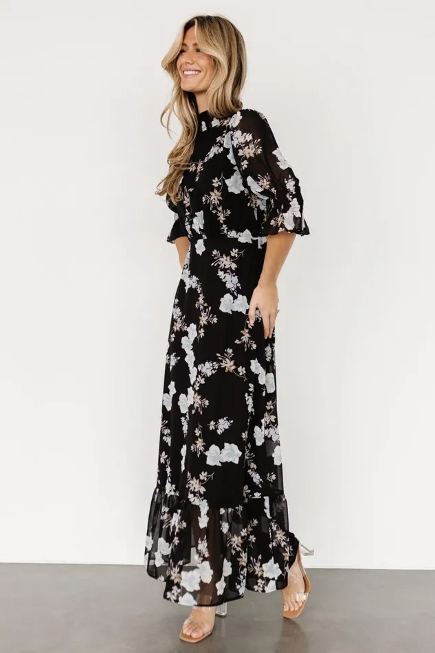 Baltic Born Mother Of The Bride Women Marie Mock Neck Maxi Dress Black Floral