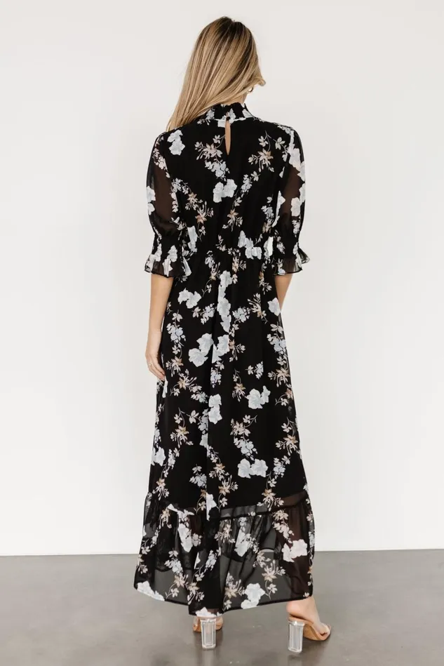 Baltic Born Mother Of The Bride Women Marie Mock Neck Maxi Dress Black Floral