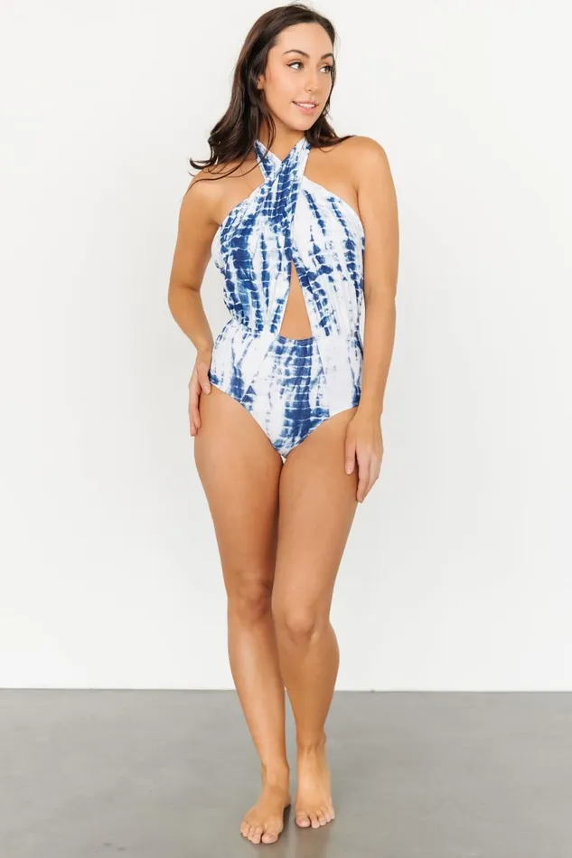 Baltic Born One Piece Women Calypso Cross Neck One Piece Blue Tie Dye