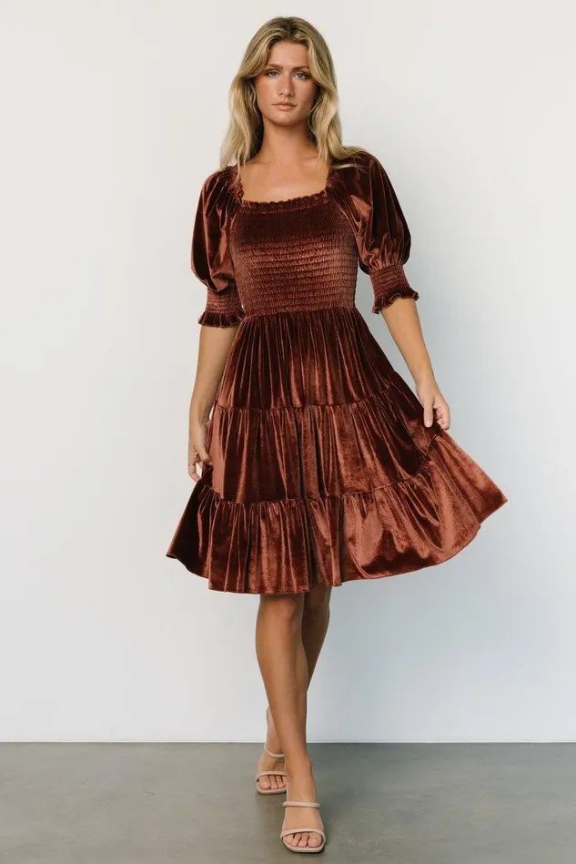 Baltic Born Short Dresses Women Bliss Smocked Velvet Short Dress Desert Rose