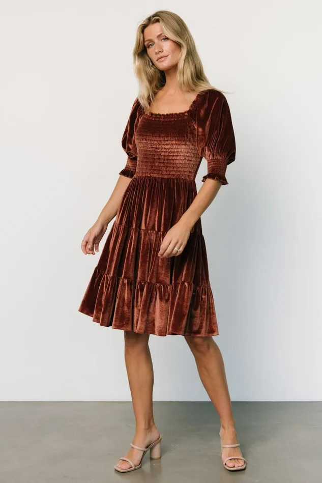 Baltic Born Short Dresses Women Bliss Smocked Velvet Short Dress Desert Rose