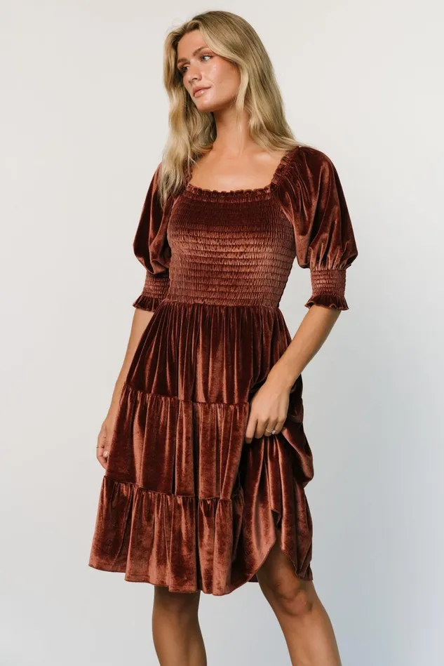 Baltic Born Short Dresses Women Bliss Smocked Velvet Short Dress Desert Rose