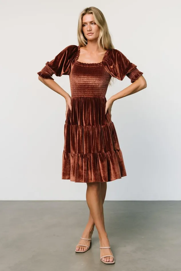 Baltic Born Short Dresses Women Bliss Smocked Velvet Short Dress Desert Rose