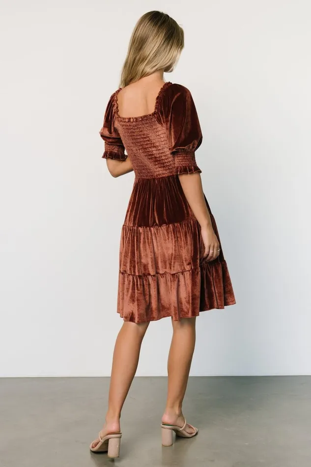 Baltic Born Short Dresses Women Bliss Smocked Velvet Short Dress Desert Rose