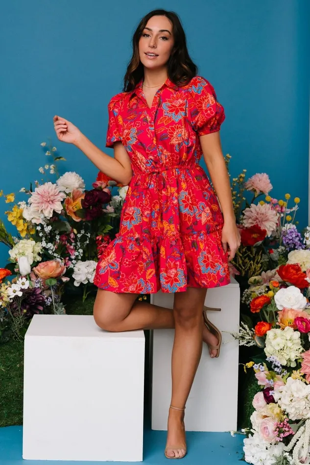 Baltic Born Short Dresses Women Lara Ruffle Short Dress Fuchsia Floral