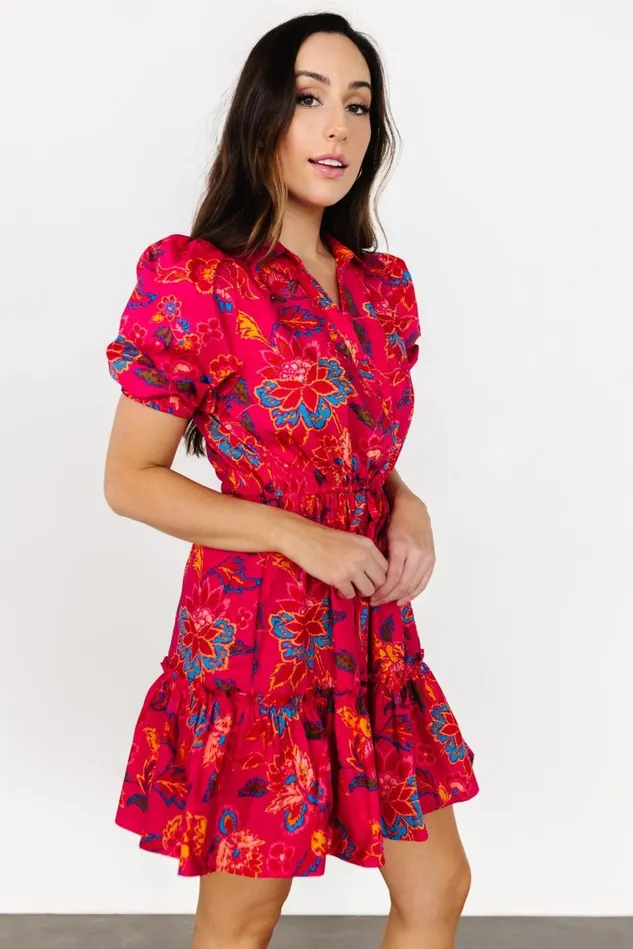 Baltic Born Short Dresses Women Lara Ruffle Short Dress Fuchsia Floral Baltic Born Short Dresses Women Lara Ruffle Short Dress Fuchsia Floral