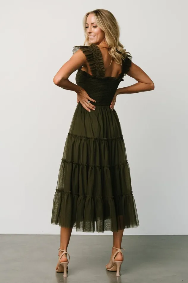 Baltic Born Tulle Styles Women Emma Smocked Tulle Dress Dark Olive Baltic Born Tulle Styles Women Emma Smocked Tulle Dress Dark Olive