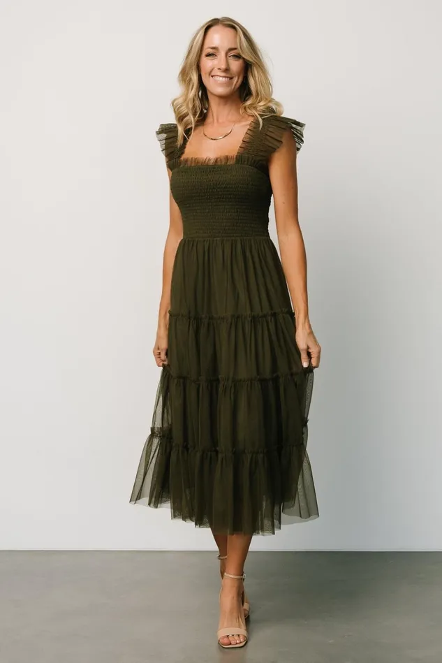 Baltic Born Tulle Styles Women Emma Smocked Tulle Dress Dark Olive Baltic Born Tulle Styles Women Emma Smocked Tulle Dress Dark Olive
