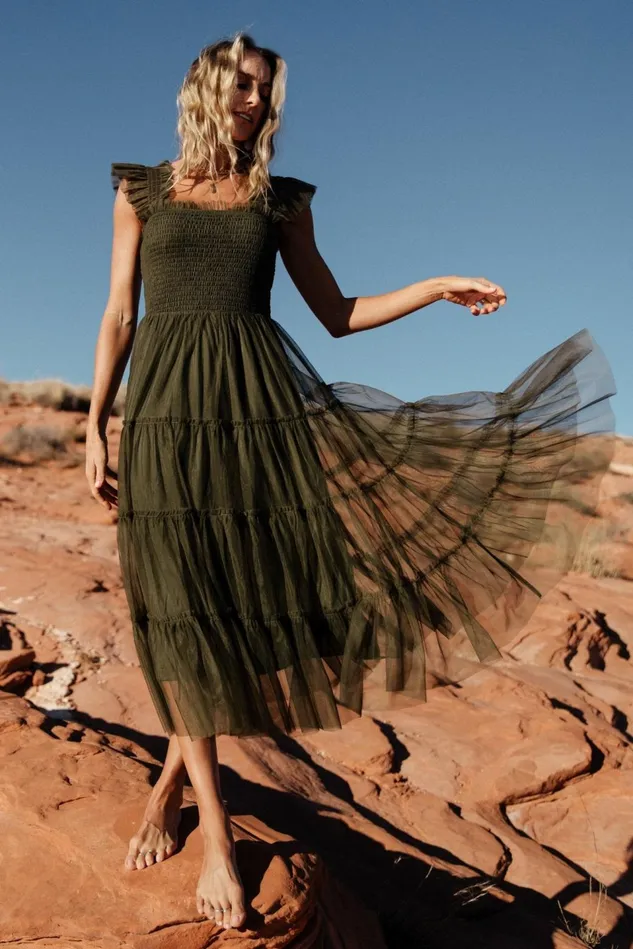 Baltic Born Tulle Styles Women Emma Smocked Tulle Dress Dark Olive Baltic Born Tulle Styles Women Emma Smocked Tulle Dress Dark Olive