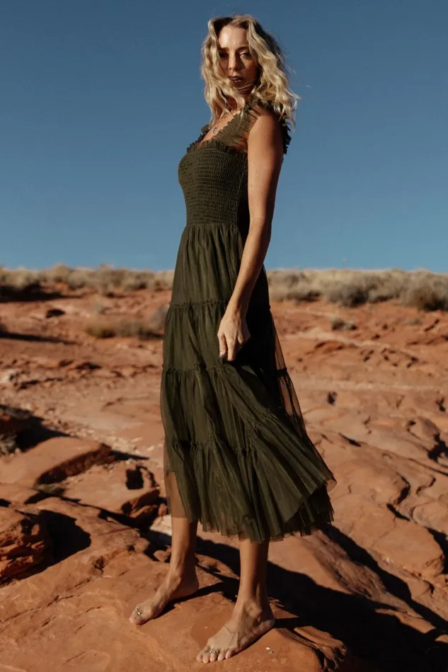 Baltic Born Tulle Styles Women Emma Smocked Tulle Dress Dark Olive Baltic Born Tulle Styles Women Emma Smocked Tulle Dress Dark Olive