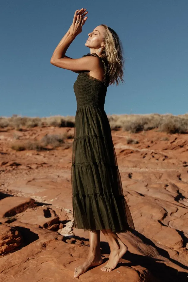 Baltic Born Tulle Styles Women Emma Smocked Tulle Dress Dark Olive Baltic Born Tulle Styles Women Emma Smocked Tulle Dress Dark Olive