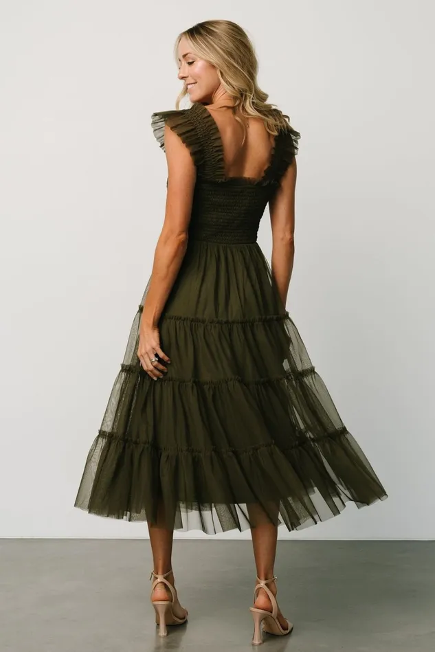 Baltic Born Tulle Styles Women Emma Smocked Tulle Dress Dark Olive Baltic Born Tulle Styles Women Emma Smocked Tulle Dress Dark Olive