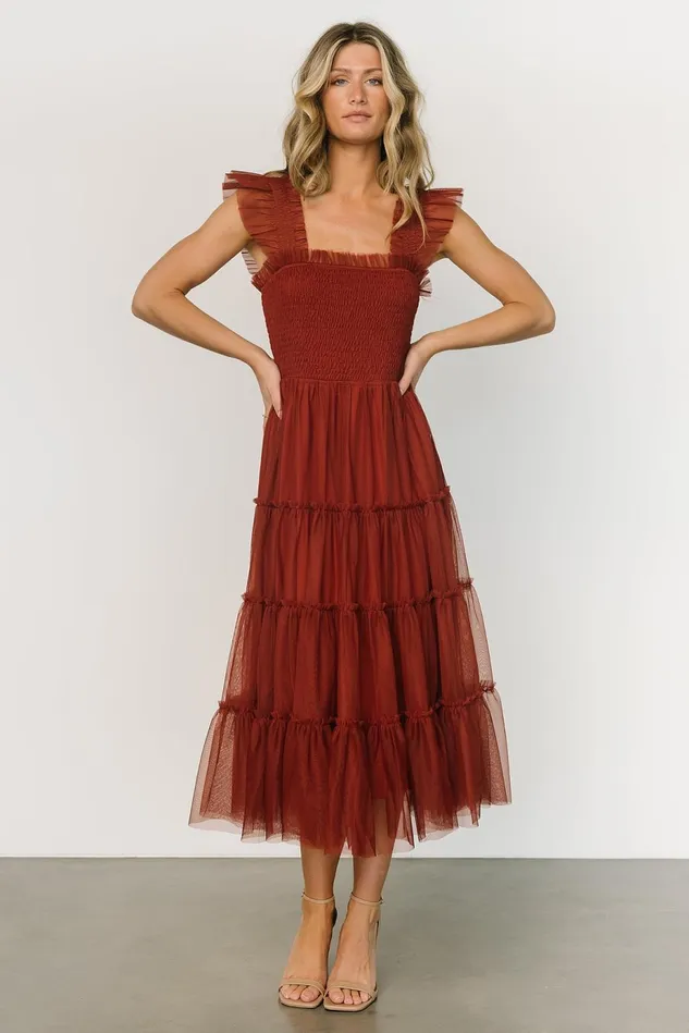 Baltic Born Tulle Styles Women Emma Smocked Tulle Dress Oxblood