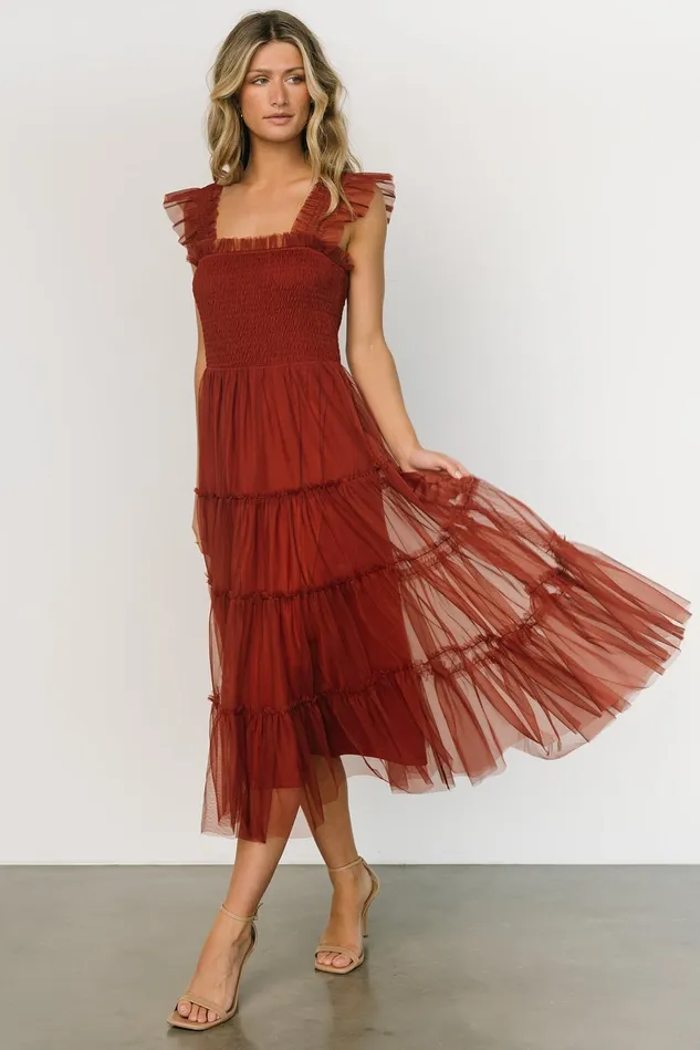 Baltic Born Tulle Styles Women Emma Smocked Tulle Dress Oxblood Baltic Born Tulle Styles Women Emma Smocked Tulle Dress Oxblood