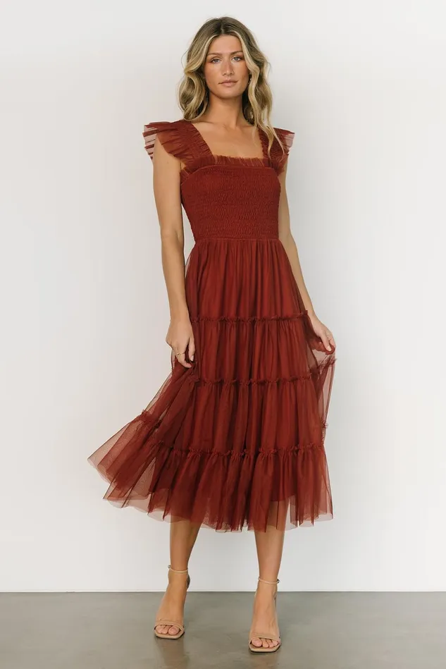 Baltic Born Tulle Styles Women Emma Smocked Tulle Dress Oxblood Baltic Born Tulle Styles Women Emma Smocked Tulle Dress Oxblood