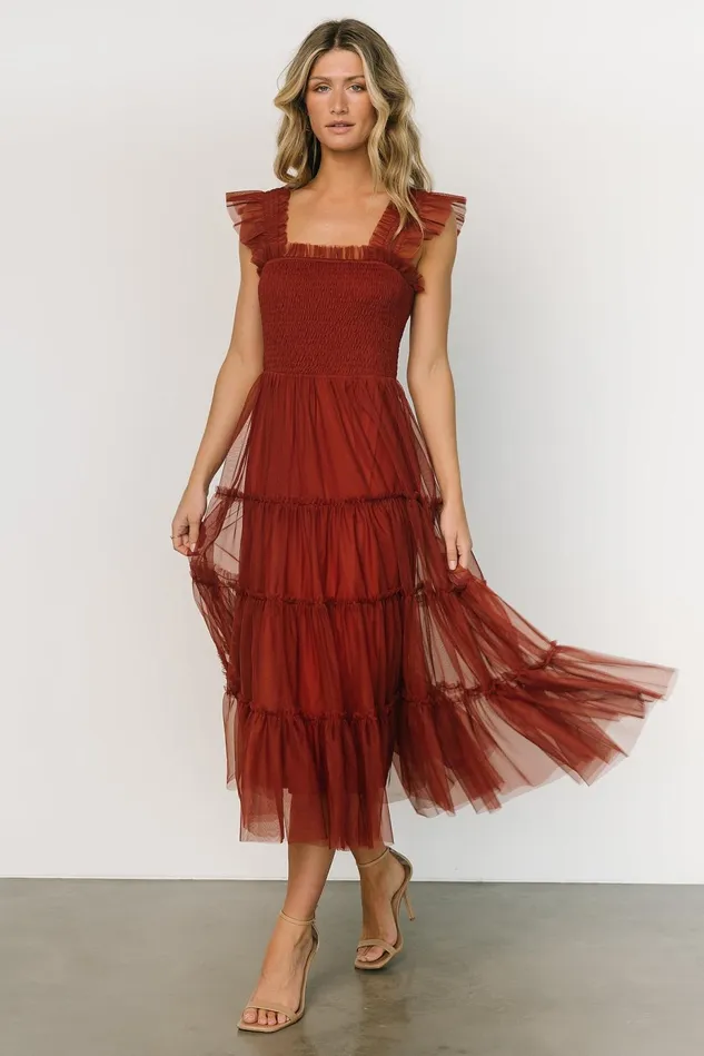 Baltic Born Tulle Styles Women Emma Smocked Tulle Dress Oxblood Baltic Born Tulle Styles Women Emma Smocked Tulle Dress Oxblood