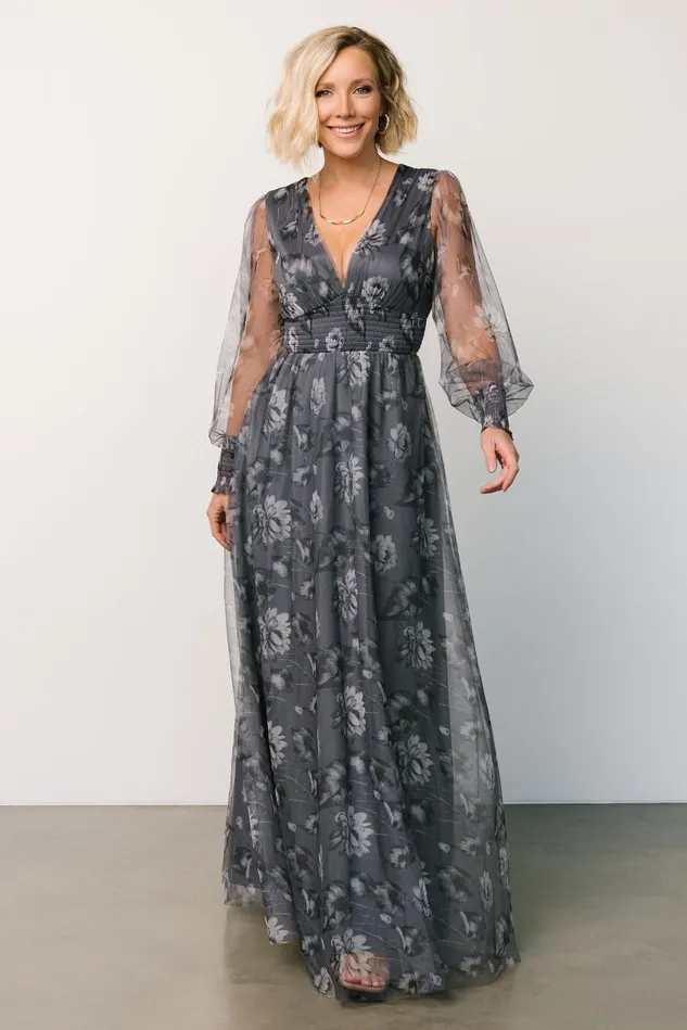 Baltic Born Tulle Styles Women Layla Tulle Maxi Dress Slate Floral