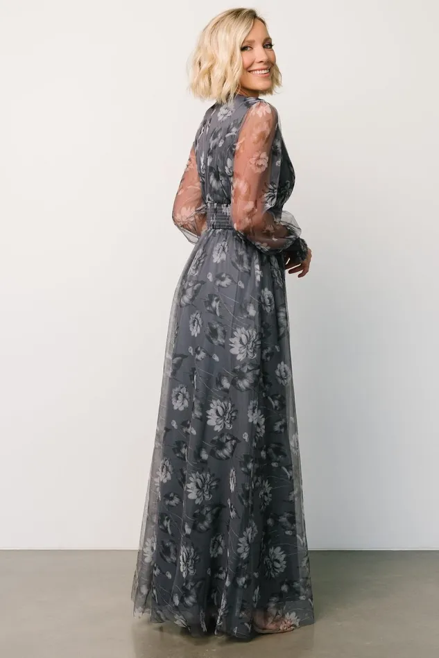 Baltic Born Tulle Styles Women Layla Tulle Maxi Dress Slate Floral