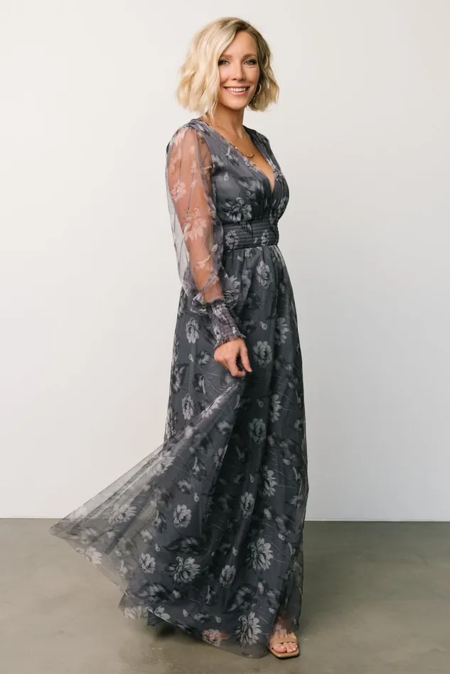 Baltic Born Tulle Styles Women Layla Tulle Maxi Dress Slate Floral