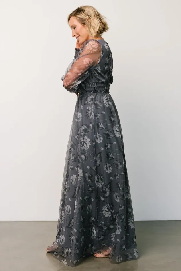 Baltic Born Tulle Styles Women Layla Tulle Maxi Dress Slate Floral