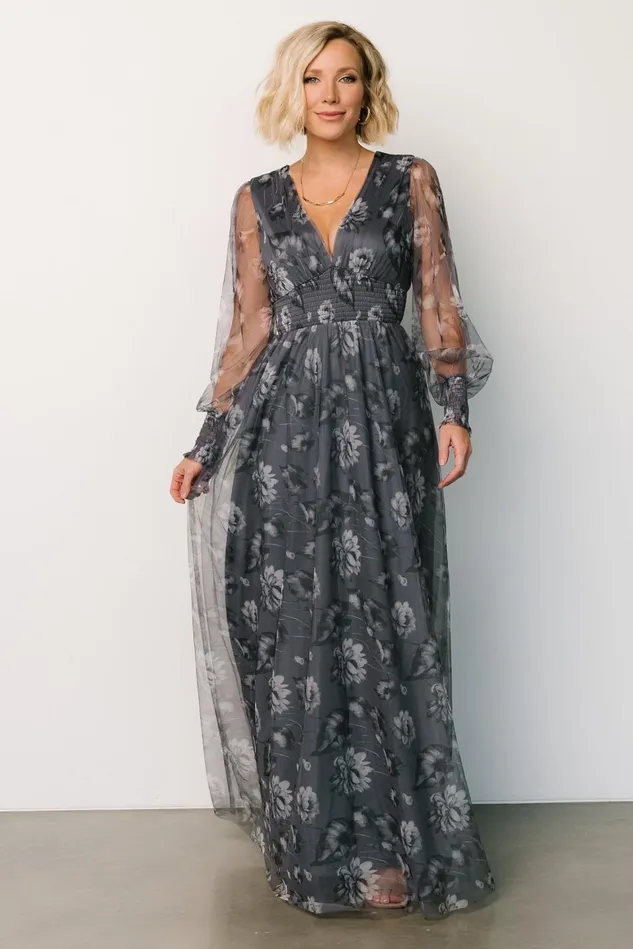 Baltic Born Tulle Styles Women Layla Tulle Maxi Dress Slate Floral
