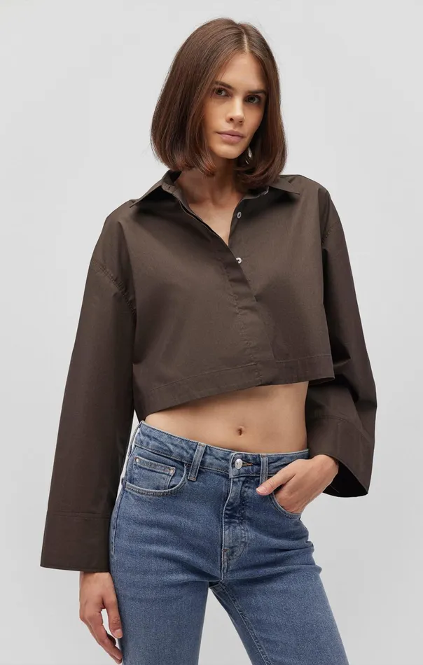 Bell Sleeve Cropped Shirt In Forest Night Women Mavi Jeans Shirts