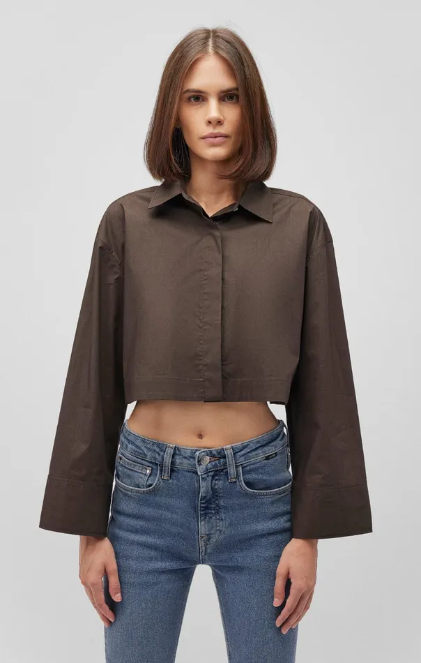 Bell Sleeve Cropped Shirt In Forest Night Women Mavi Jeans Shirts