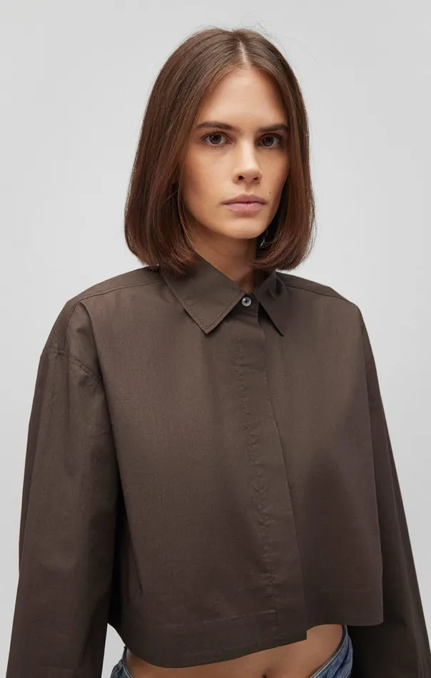 Bell Sleeve Cropped Shirt In Forest Night Women Mavi Jeans Shirts