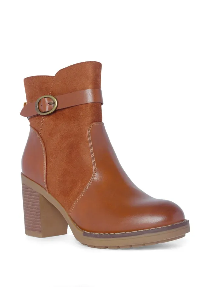 Belt Buckle Detail Booties Cognac Women VENUS Boots and Booties