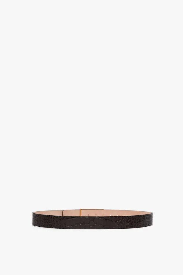 Belts Women Victoria Beckham Jumbo Frame Belt In Espresso Croc Embossed Calf Leather Belts Women Victoria Beckham Jumbo Frame Belt In Espresso Croc Embossed Calf Leather