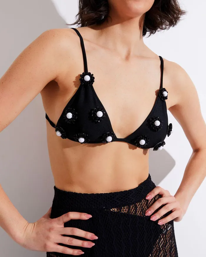 Bikinis Women PatBO Flower Beaded Bikini Top FINAL SALE