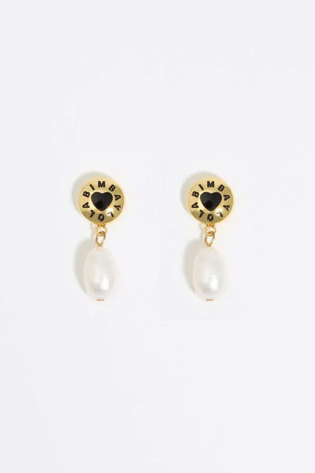 Black Candy Logo And Pearl Earrings Gold Women Bimba Y Lola Jewelry