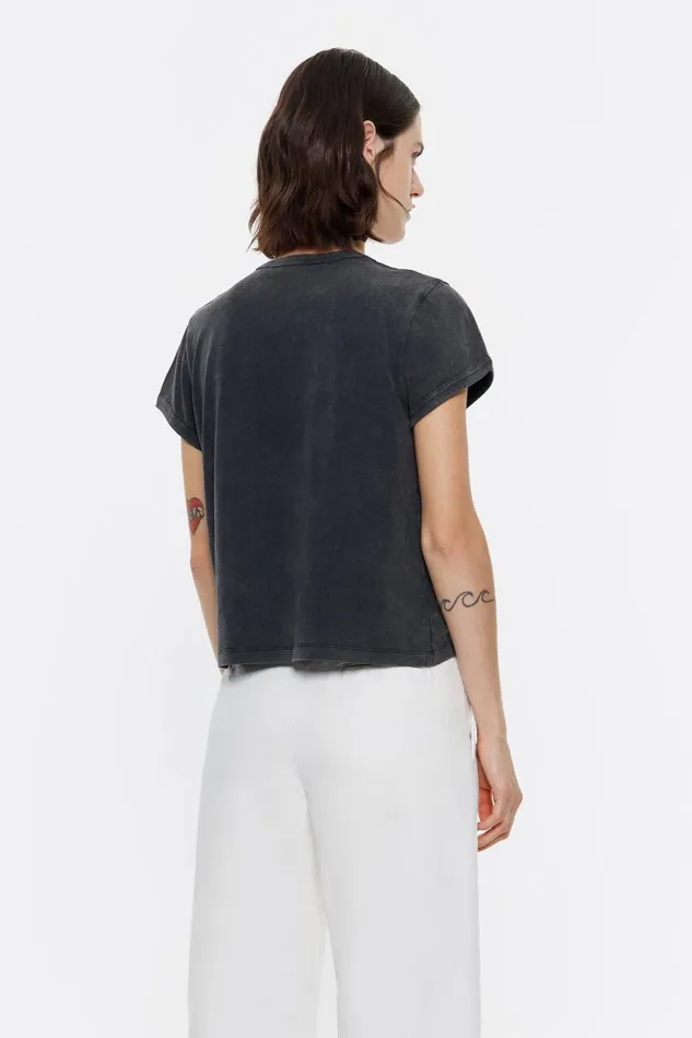 Black Cotton Logo Tshirt Washed Black Women Bimba Y Lola TShirts Black Cotton Logo Tshirt Washed Black Women Bimba Y Lola TShirts